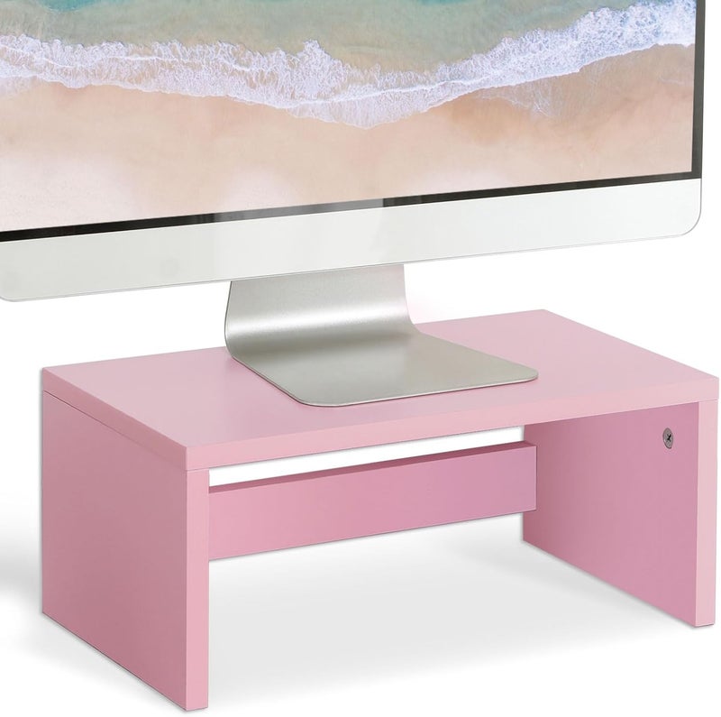 TEAMIX Pink Monitor Stand Riser-6.7 inch, Wood Higher Monitor Riser with Storage for Desk, Laptop Riser Computer PC Stand for Desktop Workspace Home Office(Pink-Higher) - Image 1